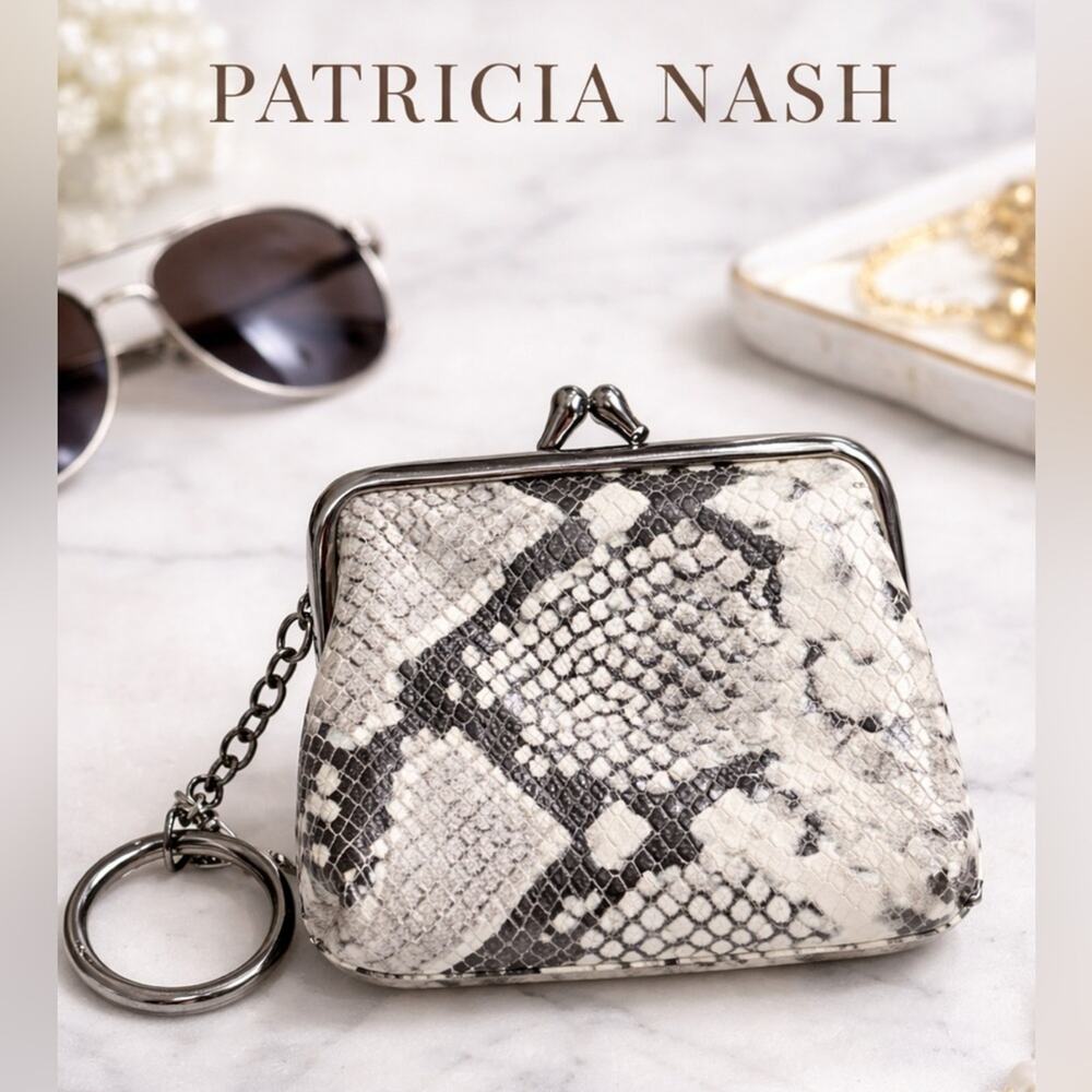 Patricia Nash Python Embossed Leather Kiss Lock Coin Purse Keychain Wallet